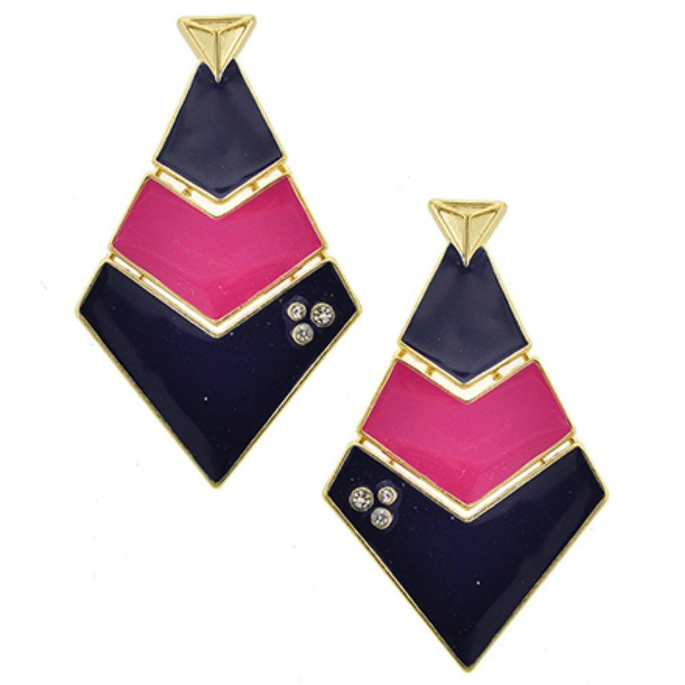 GOLD TONE BLUE & PINK CLEAR RHINESTONE EARRINGS